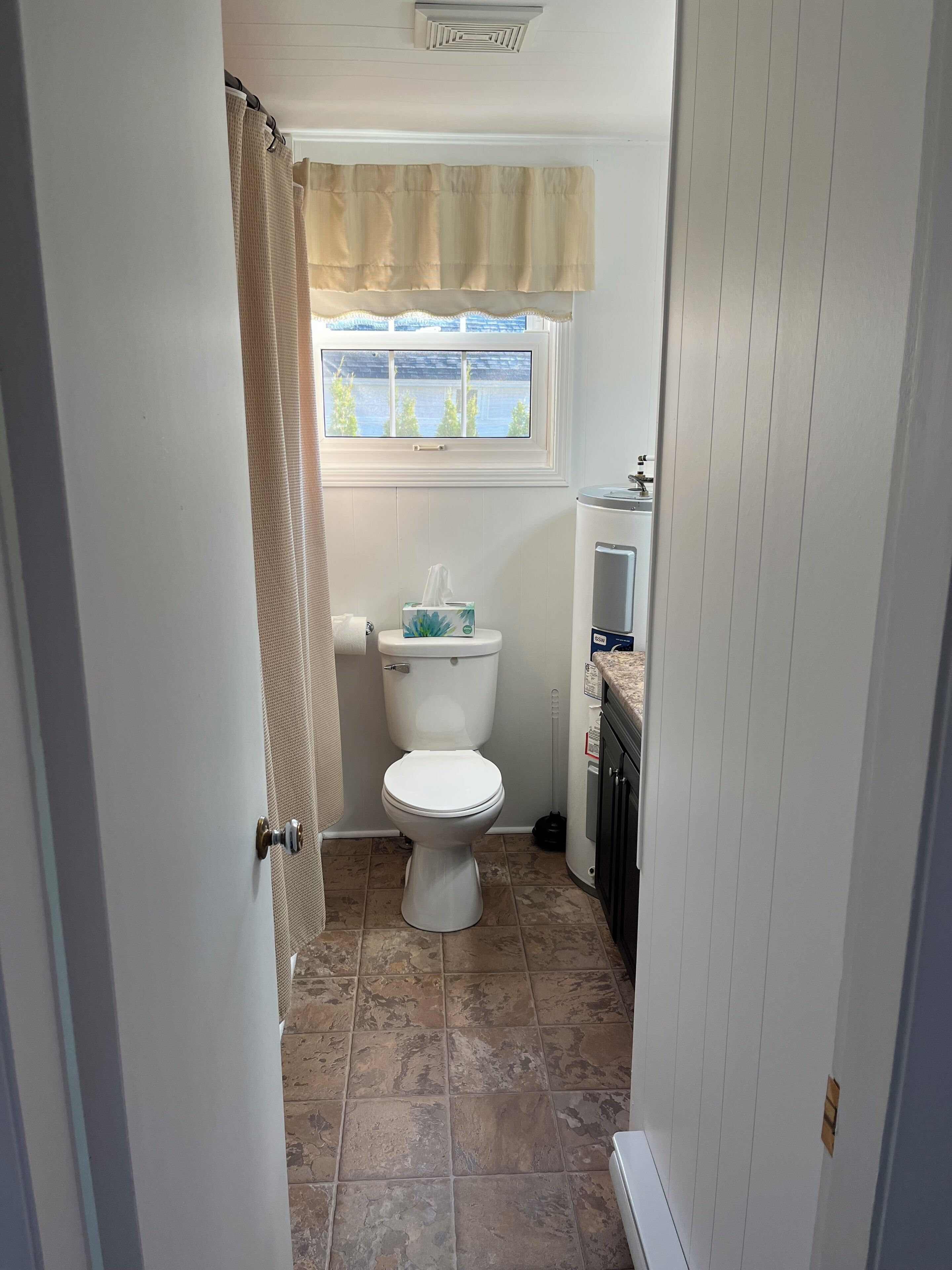 Hair dryer, towels, toilet paper