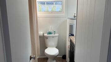 Hair dryer, towels, toilet paper