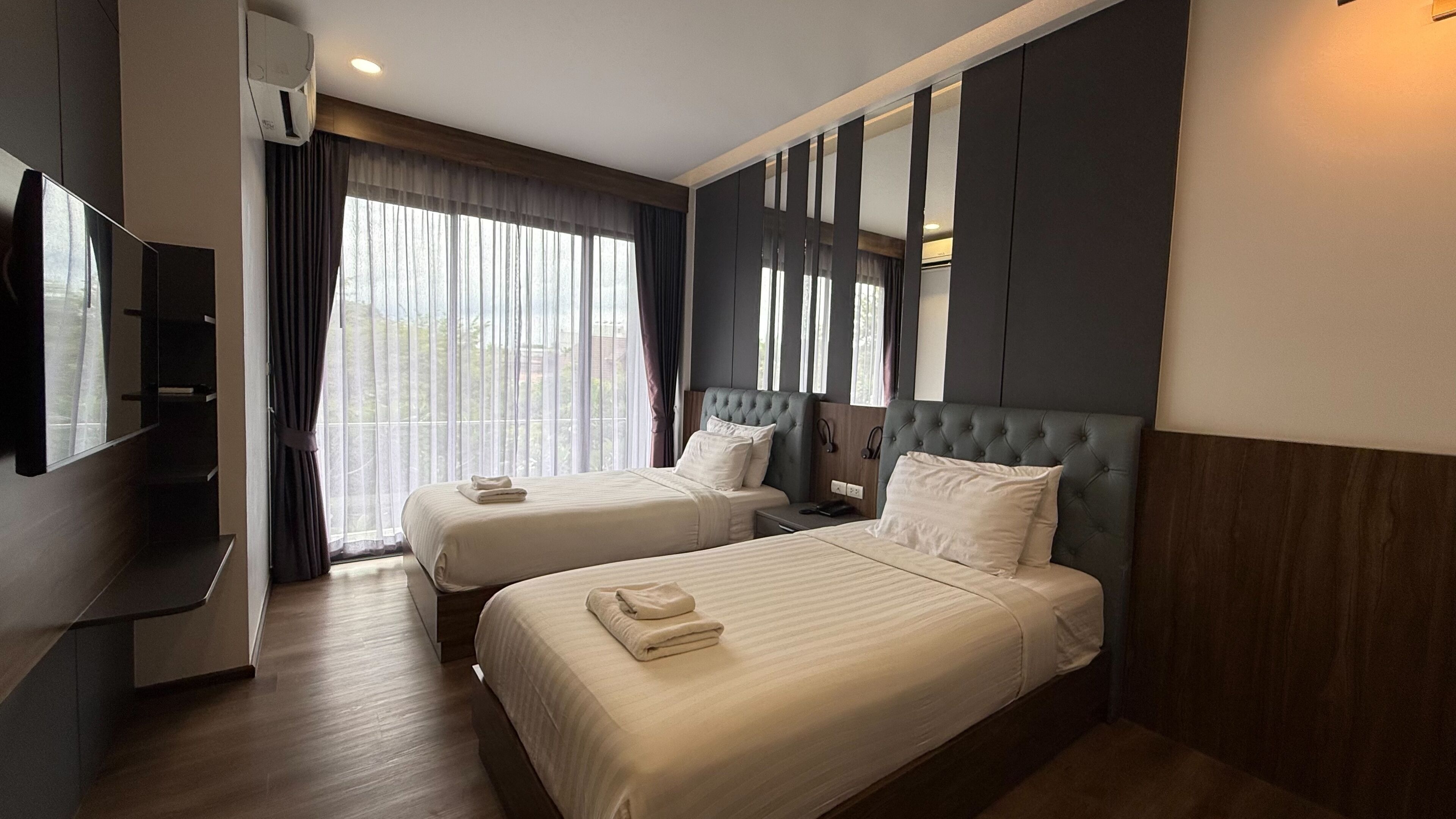  Garden View Twin bed | Peti besi dalam bilik, meja, Wi-fi percuma, cadar katil 