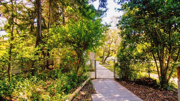 A pathway leading through a wooded area with a fence and trees. - Coollyhouse Keklik tepe Urla-Eco-House:Stone Oven&Garden&LocalWine&Walnuts (İzmir)