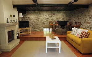 Smart TV, caminetto, lettore DVD, libri
