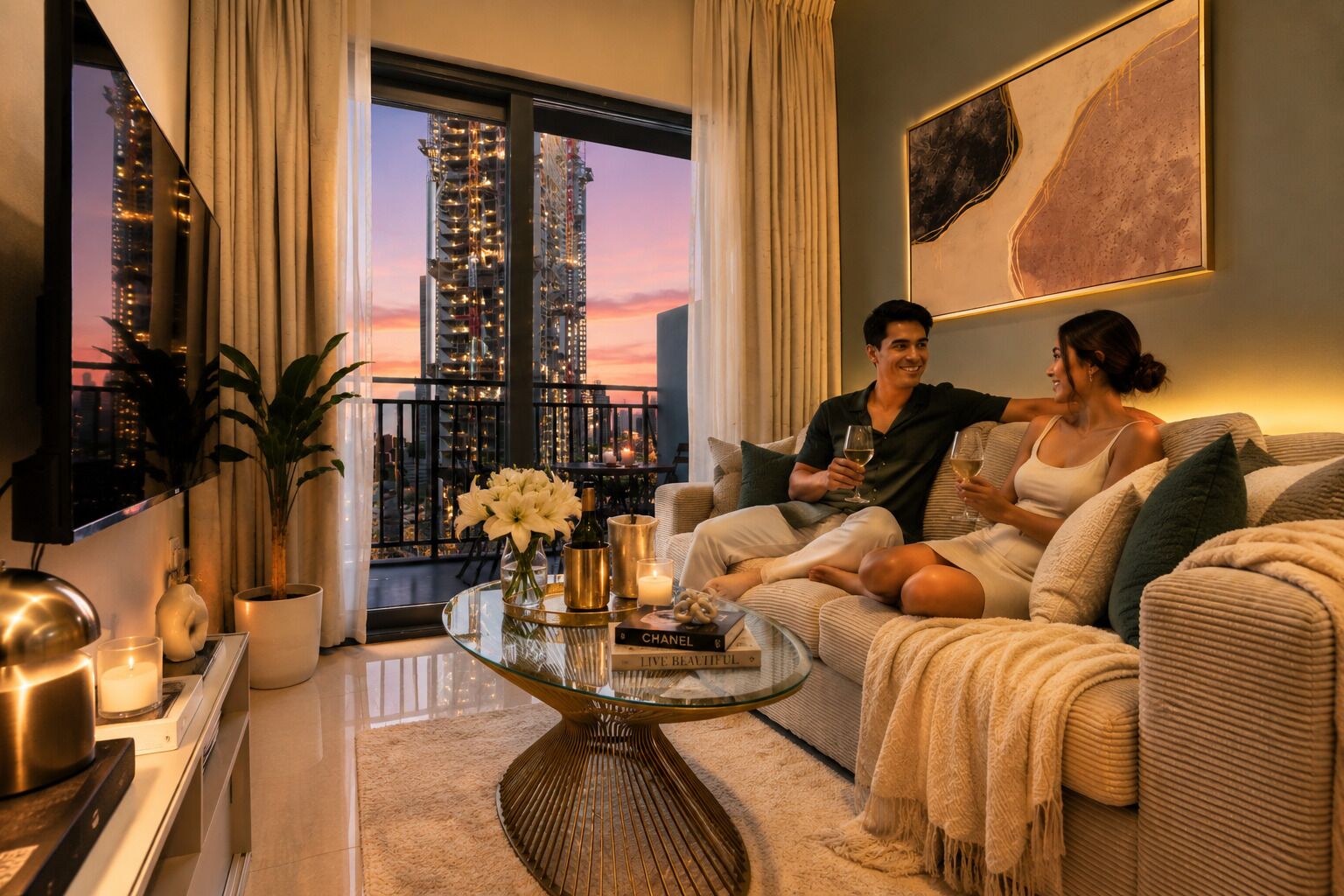 Appartement Deluxe, balcon, vue lac | Coin séjour