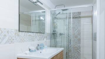 Hair dryer, bidet, towels, soap