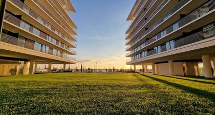 Modern, bright, calm and sophisticated setting.