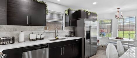 Fridge, microwave, oven, dishwasher