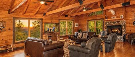 TV, fireplace