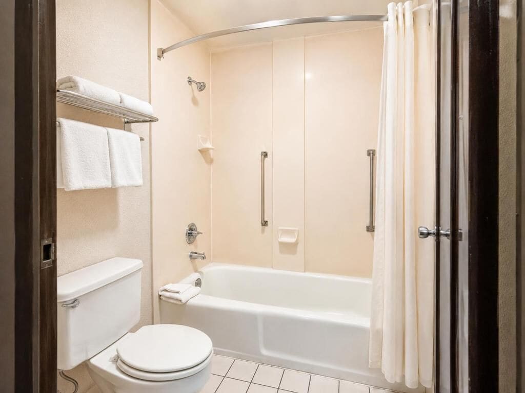 Deluxe-Apartment | Badezimmer | Badewanne, Handtücher, Shampoo, Toilettenpapier