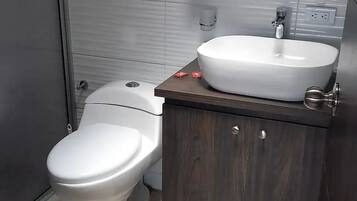 Dusche, Haartrockner, Bidet, HandtĂŒcher