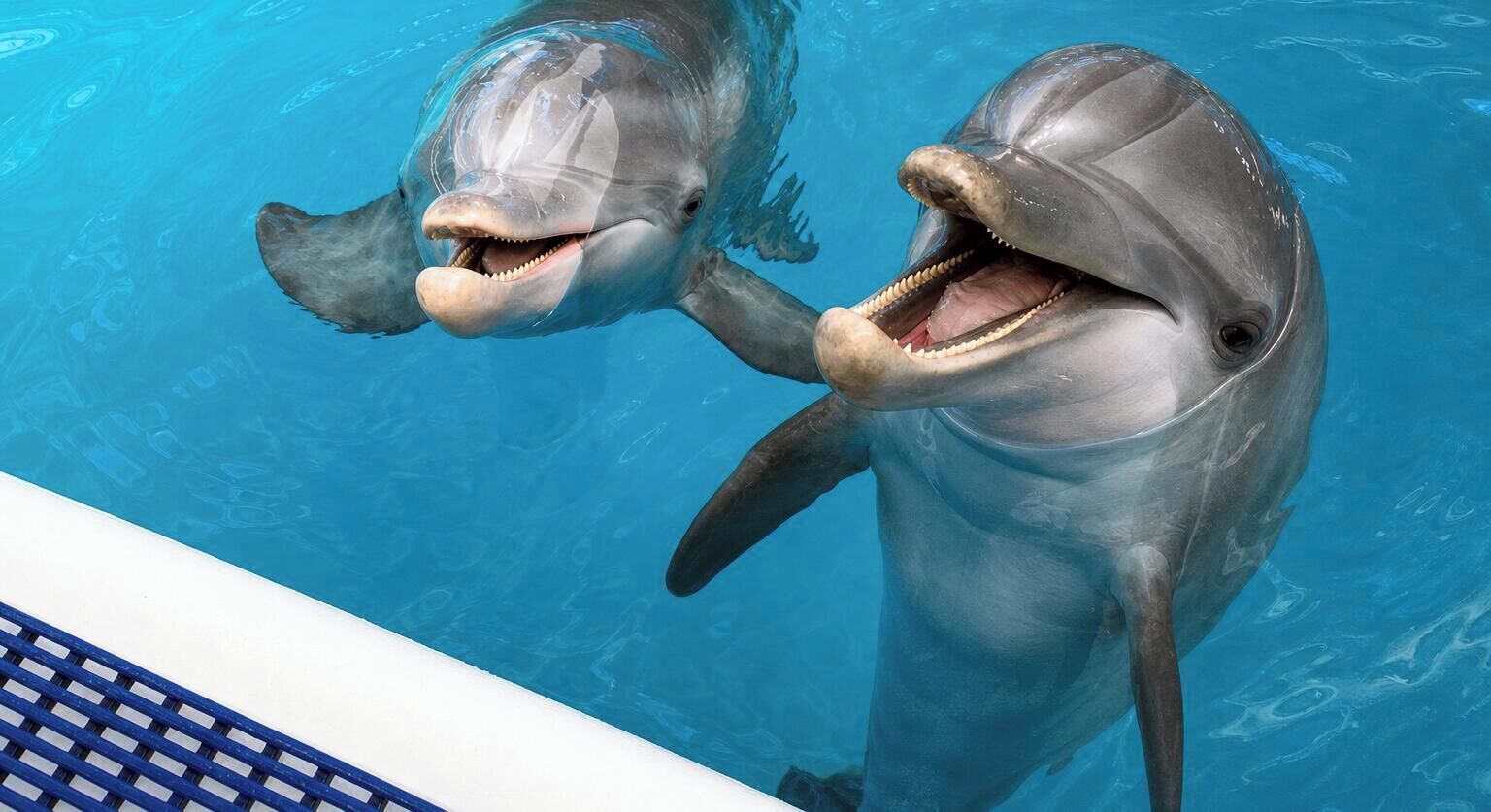 Due delfini in una piscina cristallina.