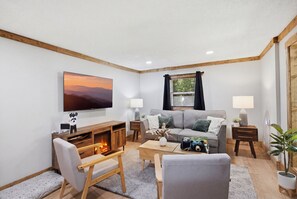 Fernseher, Kamin, Bücher