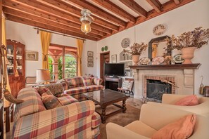 Una televisión, una chimenea