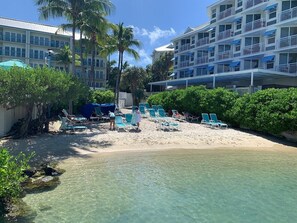 A beachfront hotel with clear water, palm trees, and sun loungers. - 2-bedroom condo with delightful pool and Gulf view.
Sept. 5-12. Week 36. (Key West)
