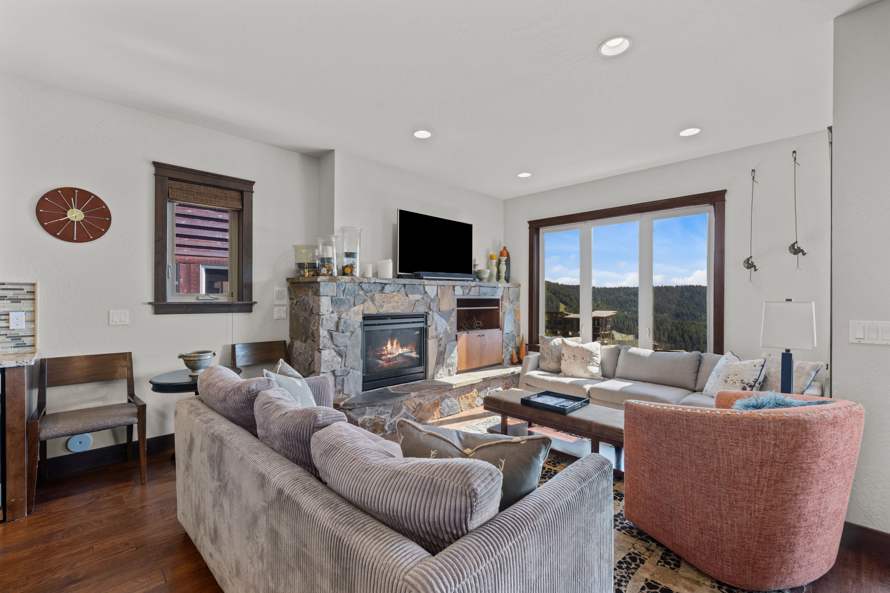 TV, fireplace