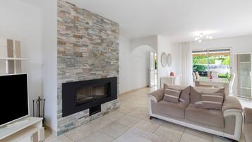TV, fireplace