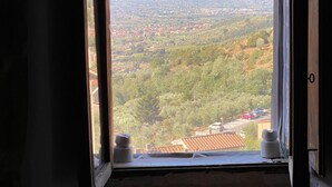 A window with a view of a town and mountains. - La Cannicciaia "Historic House Near Florence" (Tobbiana)