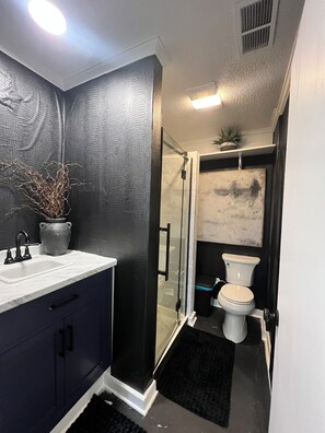Shower, hair dryer, towels, toilet paper - Secluded. Sophisticated. Unforgettable. (Prairieville)