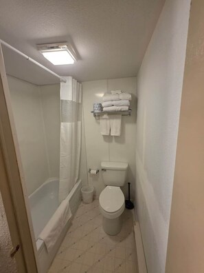 Um banheiro pequeno e limpo, com vaso sanitário, chuveiro e porta-toalhas.