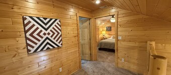 Family-friendly log cabin style house by Lewis & Clark Lake at DJ's Resort