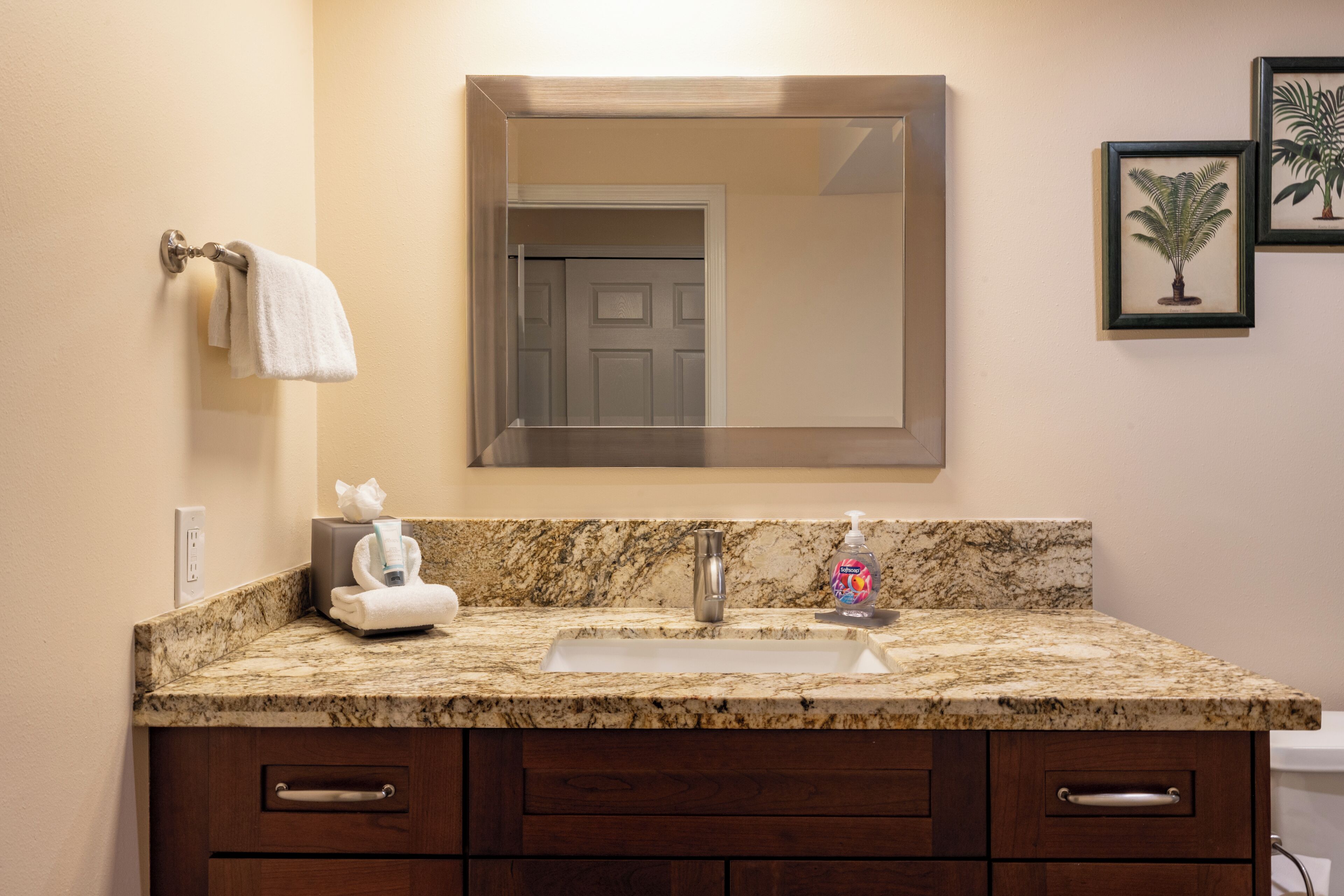 Studio, cuisine, vue montagne | Salle de bain | Articles de toilette gratuits, sèche-cheveux, serviettes fournies, savon