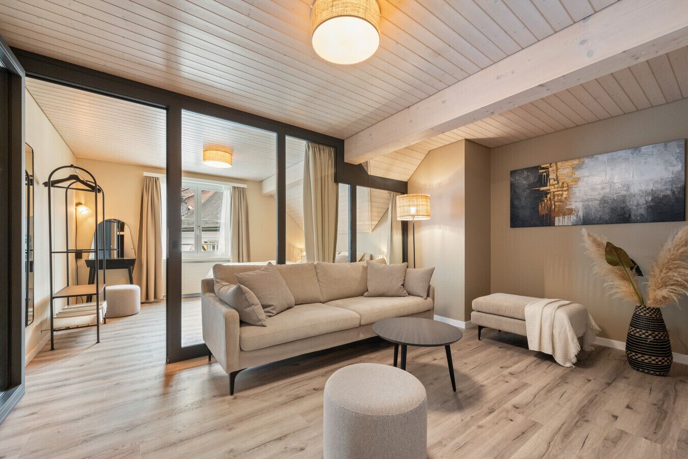 Relax and unwind in a warm, elegant living space designed for cozy evenings, quiet mornings, and effortless comfort throughout your stay.