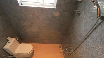 Shower, towels, soap, shampoo