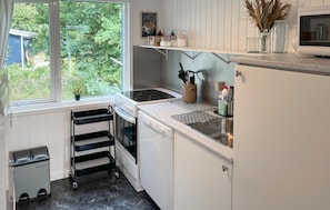 Wasserkocher mit Kaffee-/Teezubehör, Kühlschrank, Mikrowelle, Herdplatte