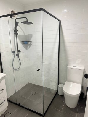 Dusche, Haartrockner, Handtücher, Seife