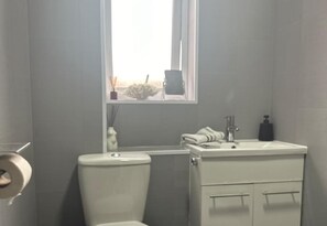 Shower, pengering rambut,  dan handuk