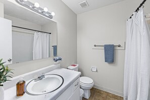 Shower, hair dryer, towels, soap - Independence Apartment for 4 Near KC Stadiums (Independence)