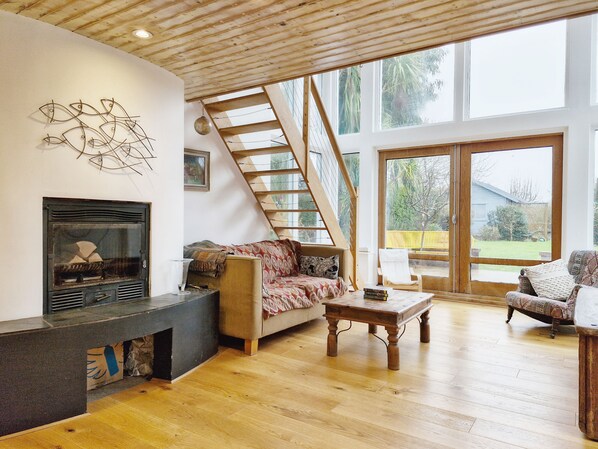 Smart TV y chimenea 