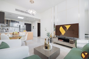 Deluxe Apartment, Balcony, City View | Living area - Gemz by Danube  (Dubai)