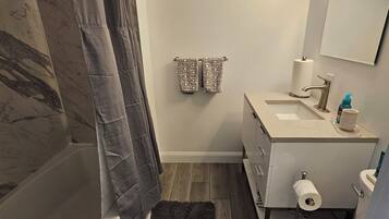Shower, hair dryer, soap
