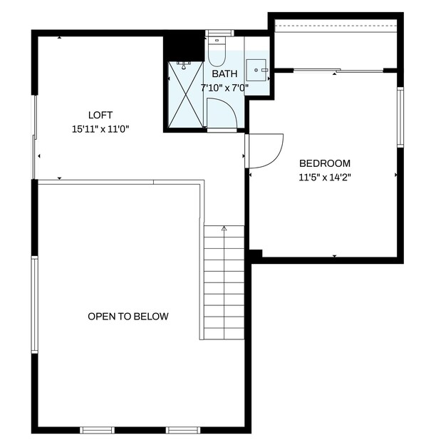 En planritning som visar ett loft på 4,85 x 3,35 meter, ett sovrum på 3,48 x 4,32 meter och ett badrum på 2,39 x 2,13 meter.