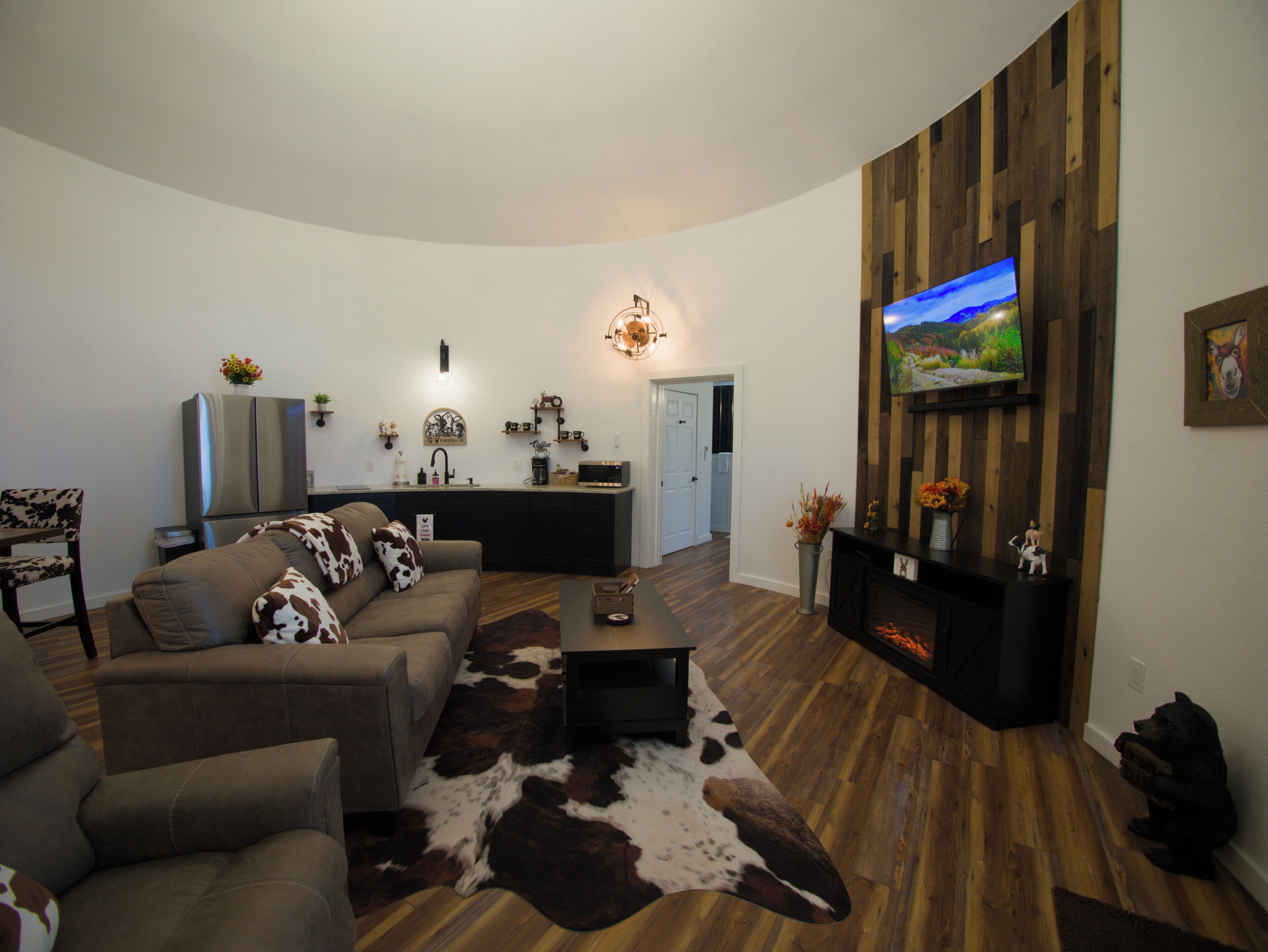 Smart TV, fireplace, DVD player, video library