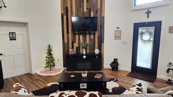 Smart TV, chimenea, reproductor de DVD, videoteca