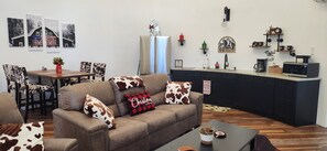 Smart TV, fireplace, DVD player, video library