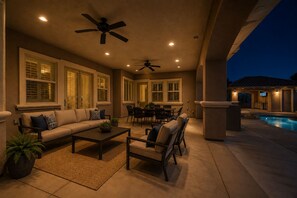 Outdoor dining - 8BR / 5BA Exquisite Villa - Beach-Entry Pool, Spa, Pickleball ★★★★★ (North Las Vegas)