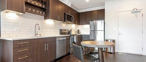 Fridge, dining tables