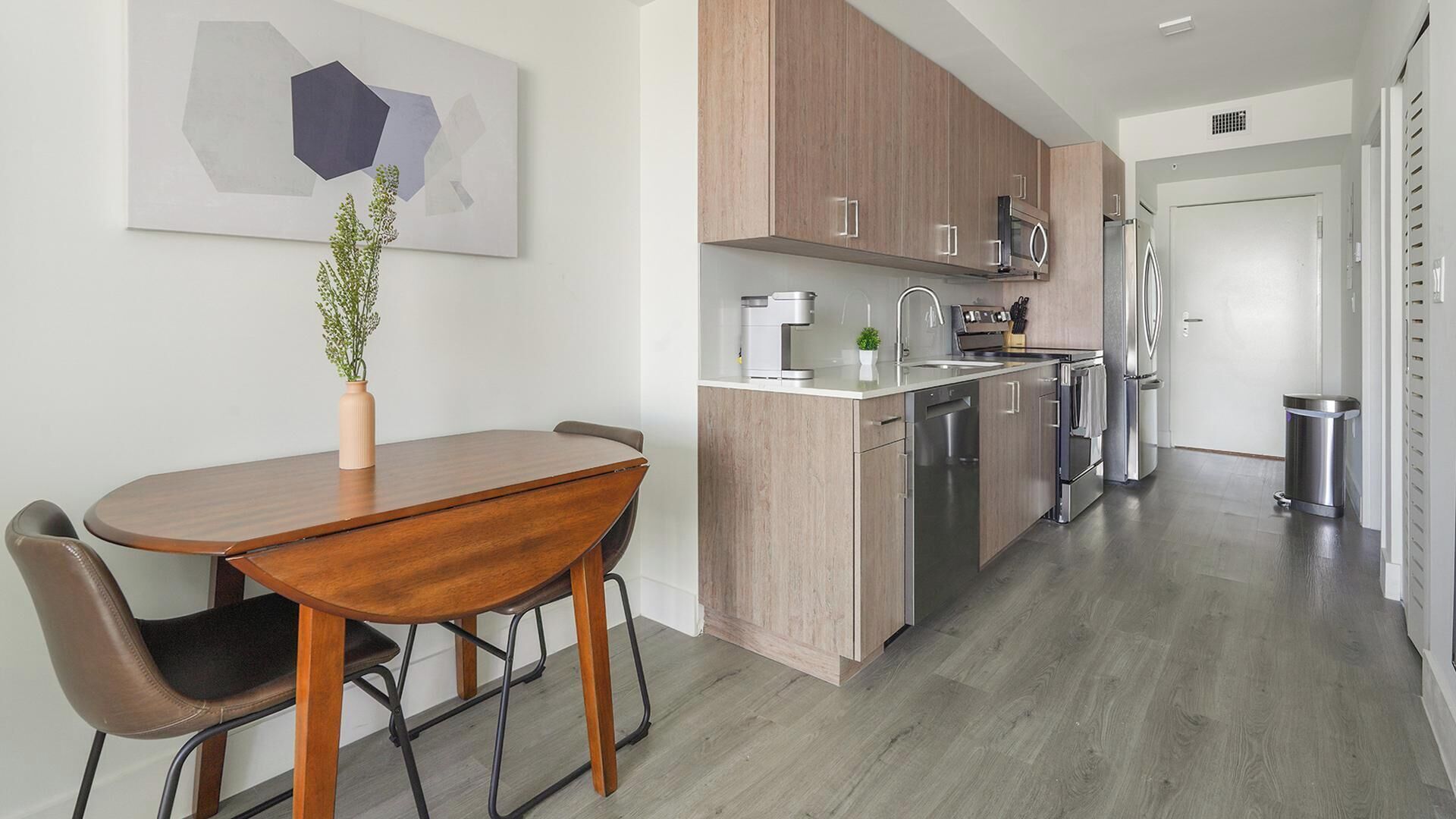 Fridge, dining tables