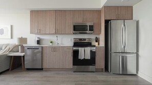 Fridge, dining tables - Landing | Chic 1BD, Gym (Hialeah)
