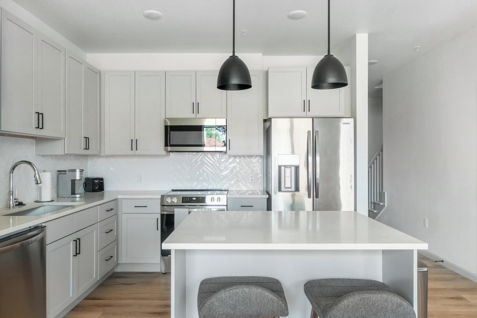 Fridge, dining tables