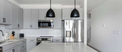 Fridge, dining table