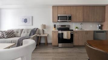 Fridge, dining table
