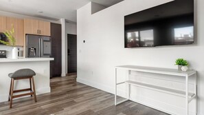 Fridge, dining tables