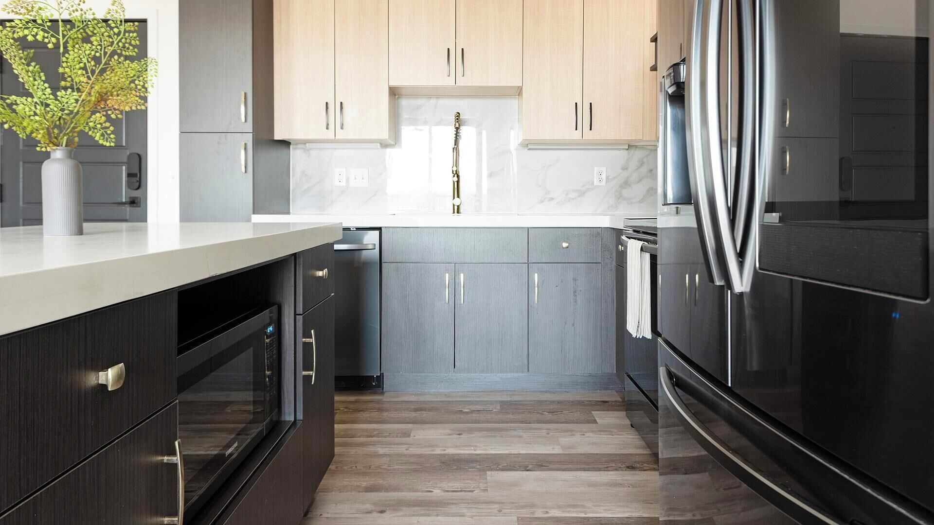 Fridge, dining table