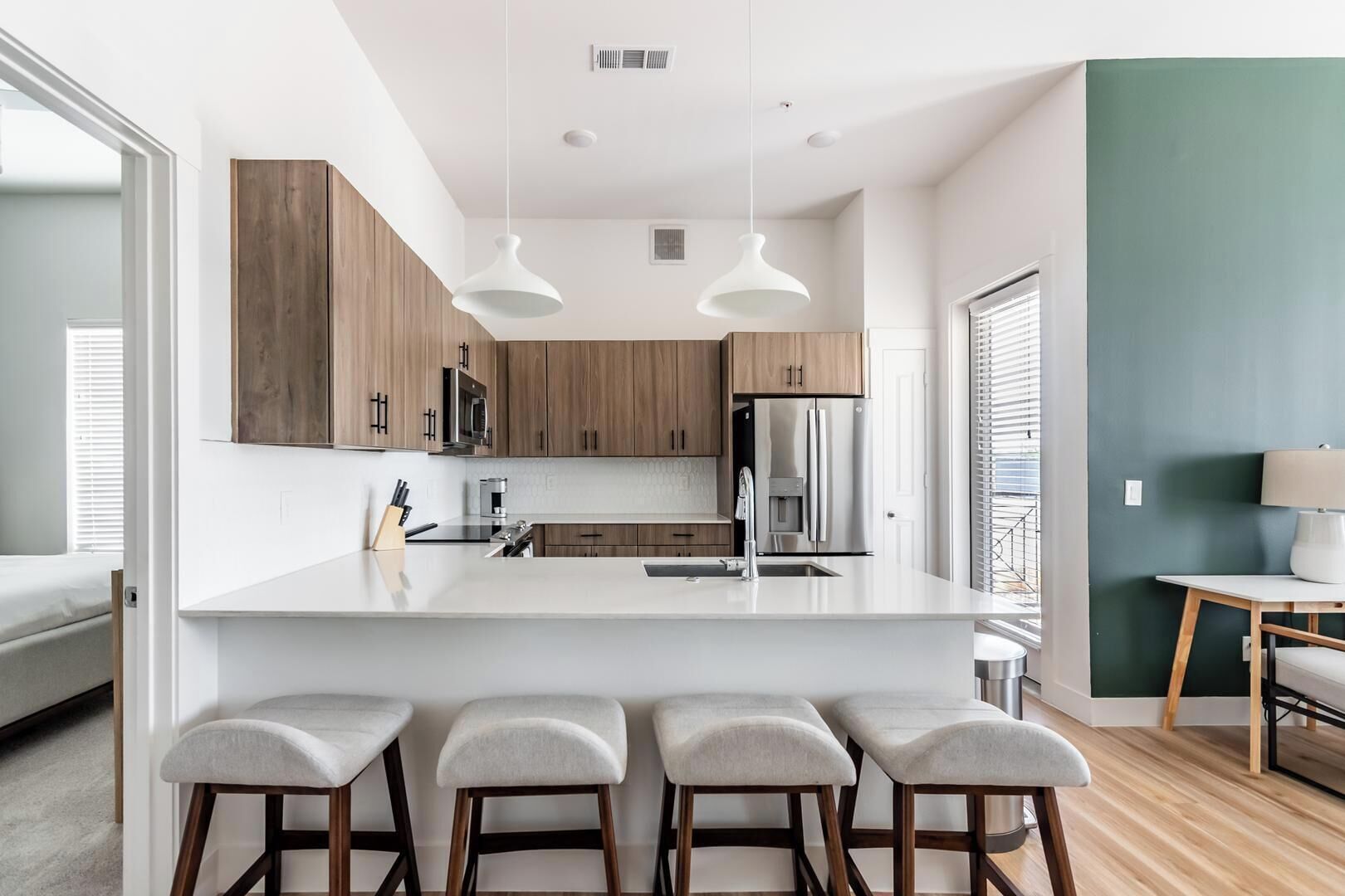 Fridge, dining tables