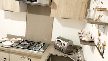 Fridge, oven, stovetop, cookware/dishes/utensils