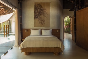Villa de lujo, 2 habitaciones, alberca privada | Ropa de cama de alta calidad, camas Select Comfort y minibar 