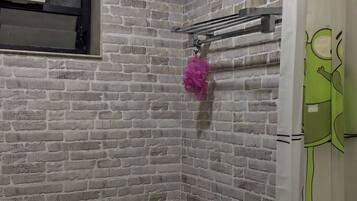 Shower, towels, soap, shampoo