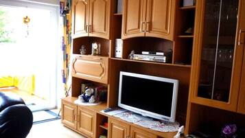 Smart-TV, DVD-Player, Bücher, Stereoanlage
